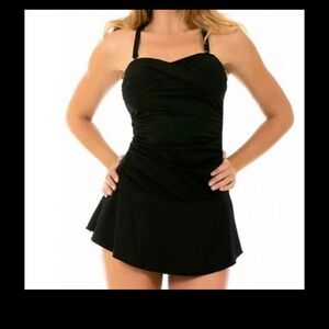 NWT Instant Figure one piece slimming swimsuit skirted black size 12